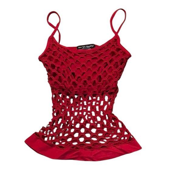 See You Monday Junior’s Red Mesh Tank Top, One Size, NWOT - Picture 3 of 5